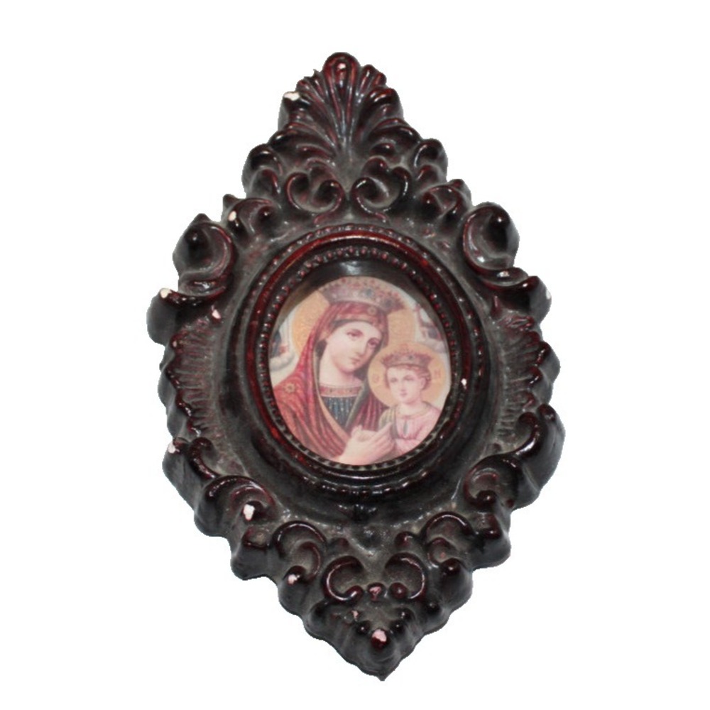 vintage plaster framed religious icon Madonna or Virgin Mary & Baby Jesus
